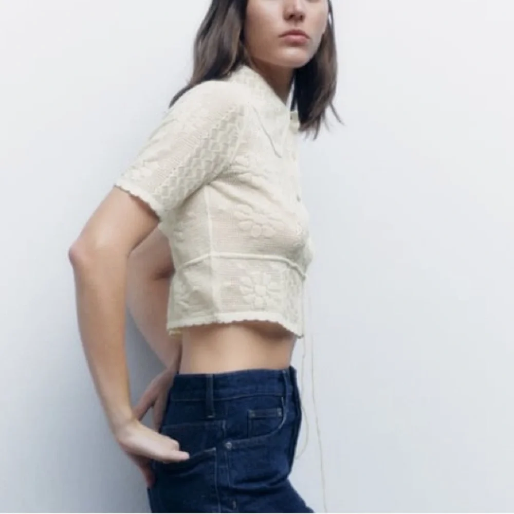 NWT ZARA CREAM CROCHET KNIT POINTELLE JACKET BLOUSE TOP Medium
